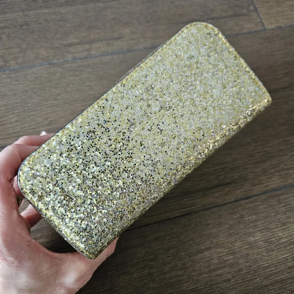 Kate Spade Story Book Gold Glitter Cosmetic Pouch - Picture 6 of 10